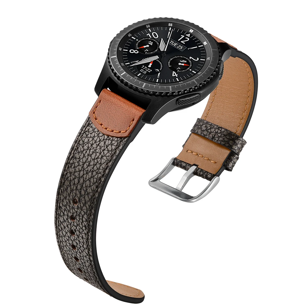 22mm Formal Dark Brown Stone Pattern Men's Genuine Leather Replacement Strap Band For Samsung Gear S3 Bracelet Wrist Belt | Наручные