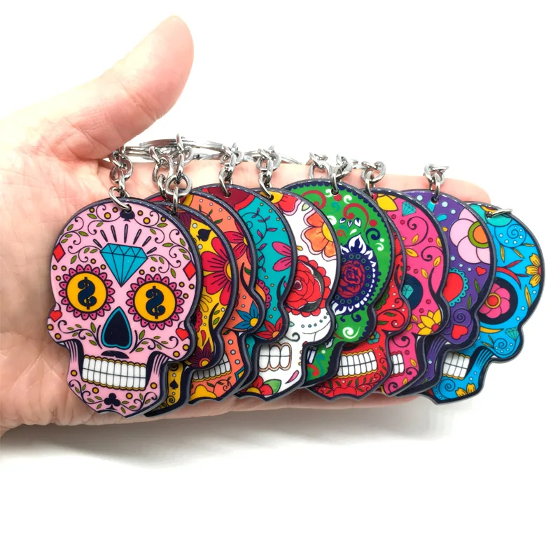Calavera сахарно-сладкий причудливый череп брелок для ключей празднование мексиканского дня мертвых хэллоуин акриловая сахарная цепочка для ключей с черепом