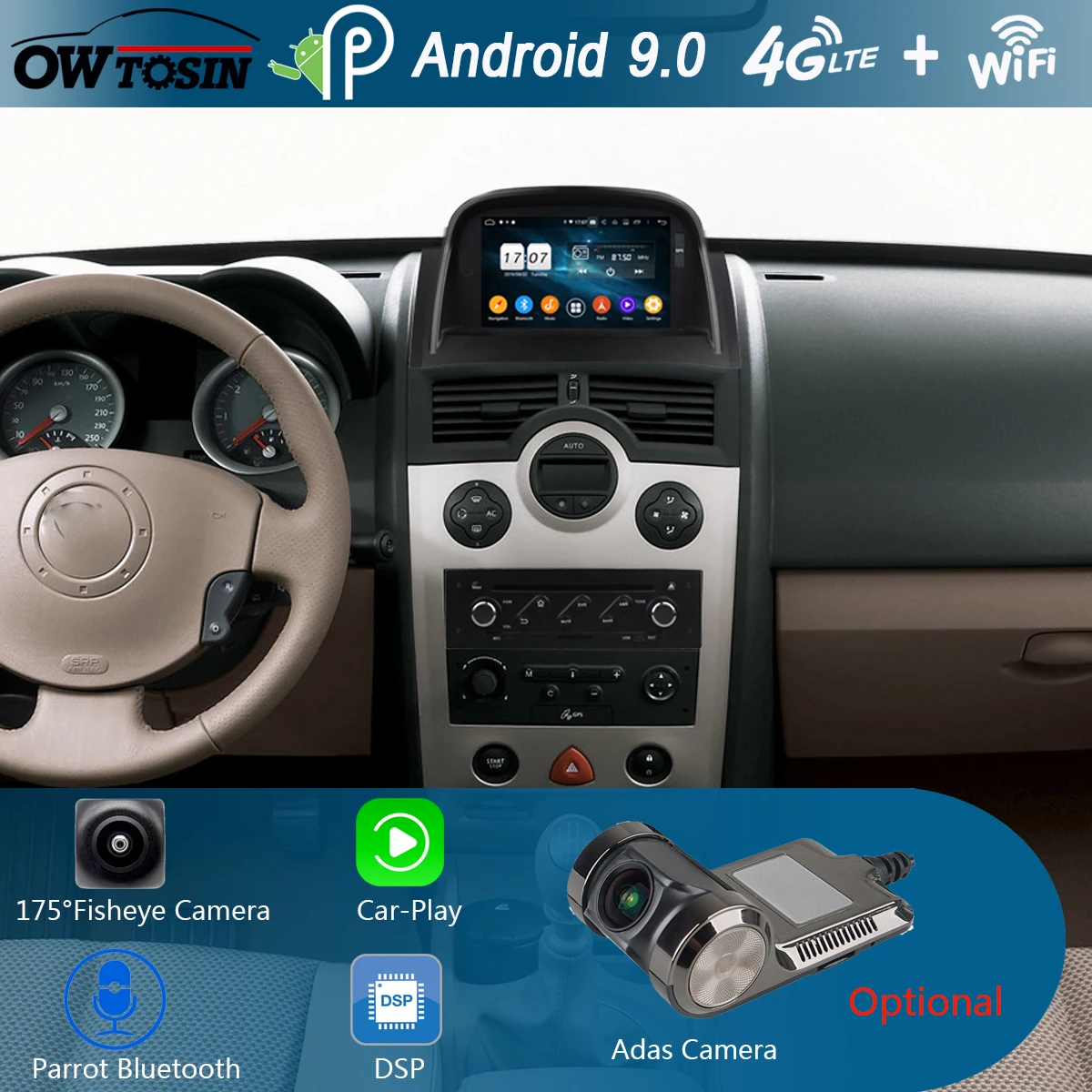 Автомагнитола 7 &quotIPS1024 * 600 8 ядер 4 Гб ОЗУ + 64 ПЗУ Android 9 0 для Renault Megane II 2004 2009 CarPlay Parrot BT