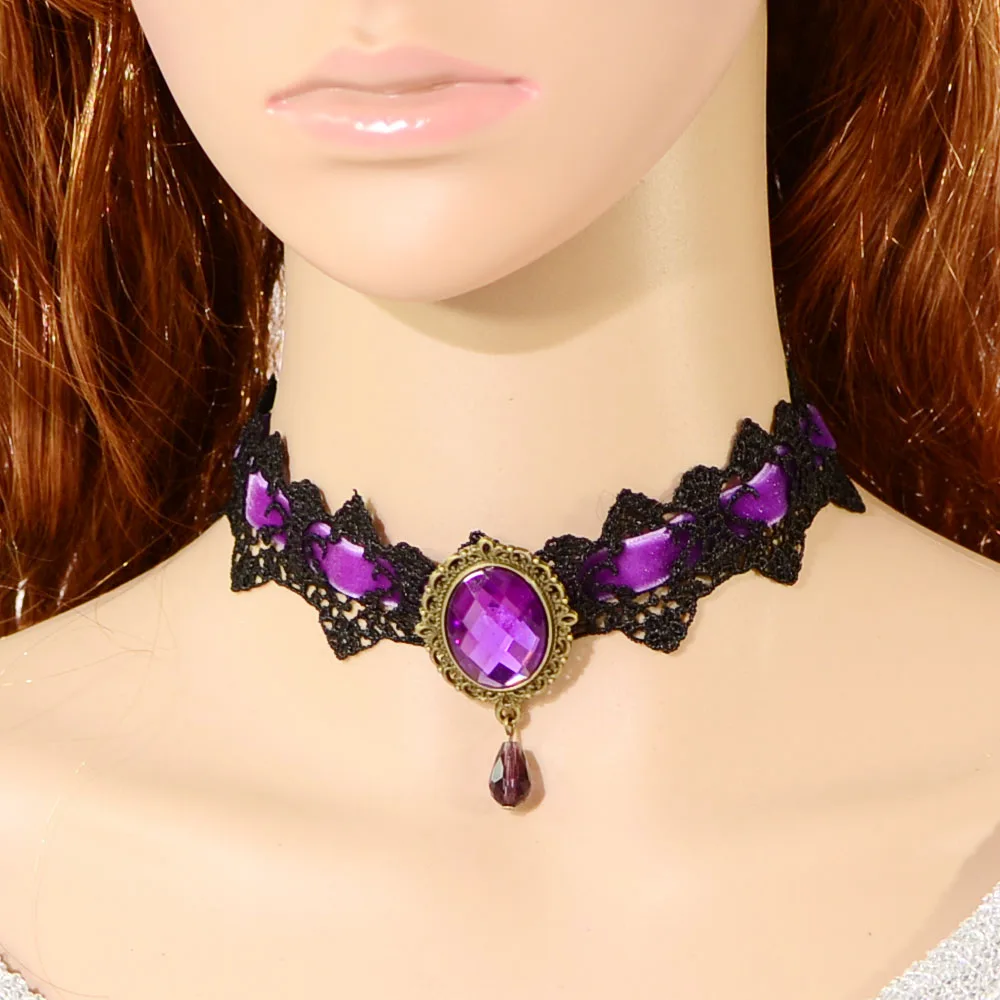 Женское кружевное колье чокер 4 цвета в стиле стимпанк готика|collier fashion|collier femmecollier