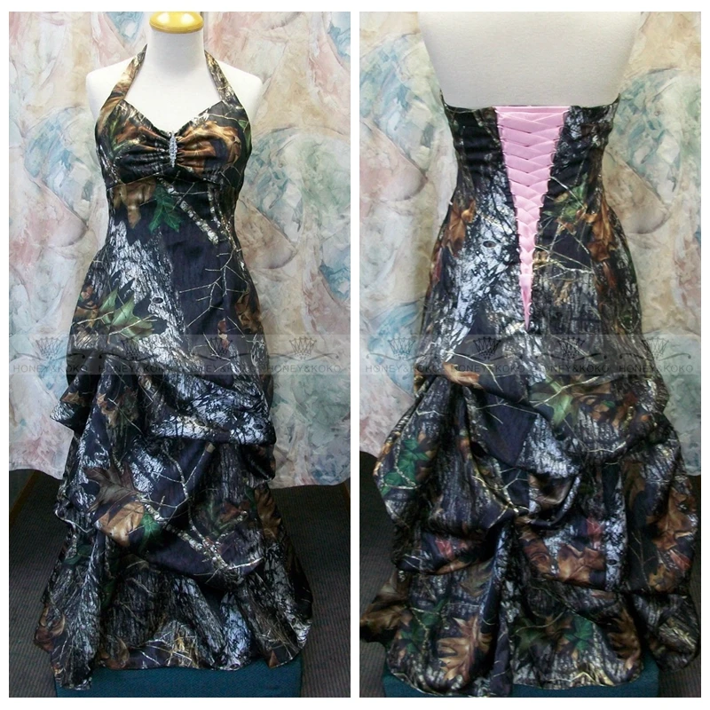 

Full Camo Wedding Dresses 2022 Camouflage Draped Skirt Bridal Gowns Lace Up Back Custom Online Vestidos De Novia