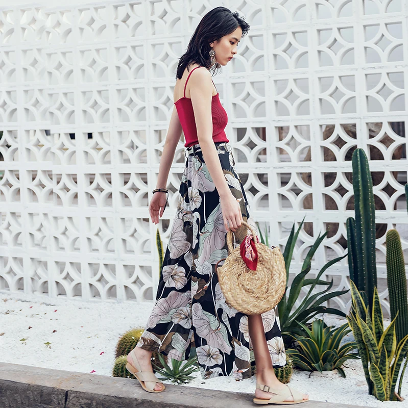 

Bohemian high waist wide leg pants 2019 women's summer casual retro beach holiday pants