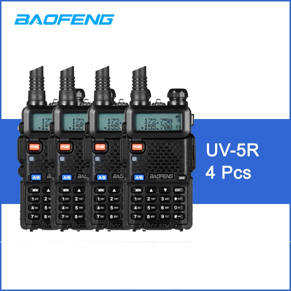4 шт. BAOFENG UV-5R рация двухстороннее радио FM приемопередатчик двухдиапазонный DTMF кодированный VOX Сигнализация светодиодный фонарик ключ замок