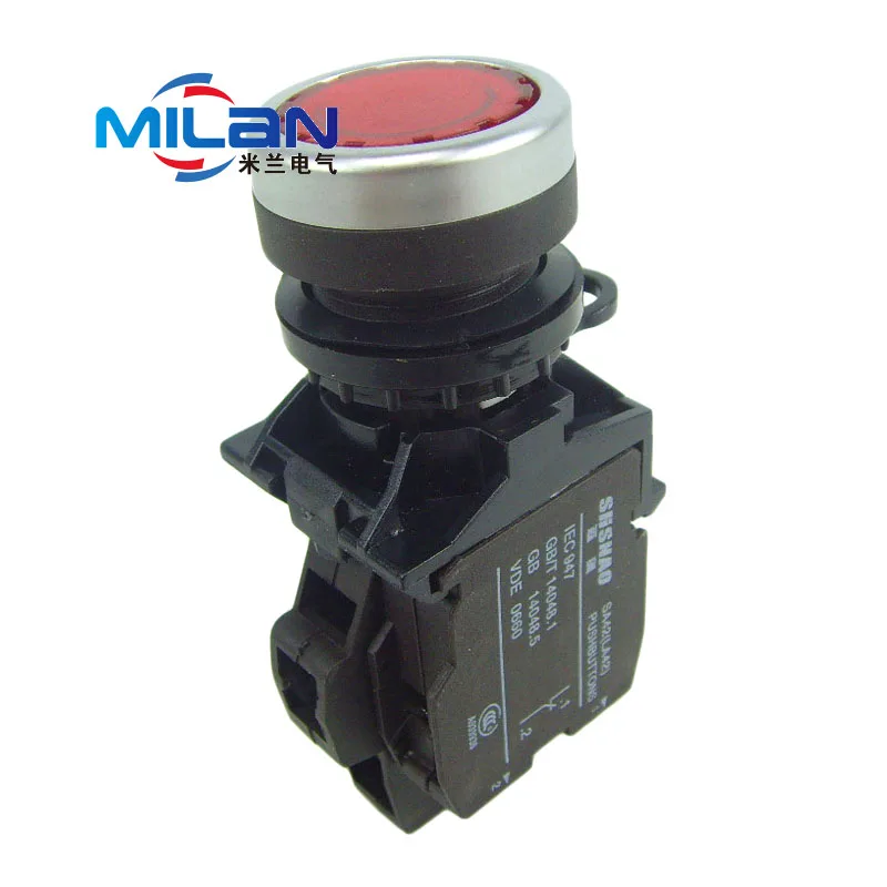 1 шт. кнопка с лампой 1NC LA42PD-01 Качественный серебряный контакт кнопки включения/выключения моментального типа 22 мм включено.