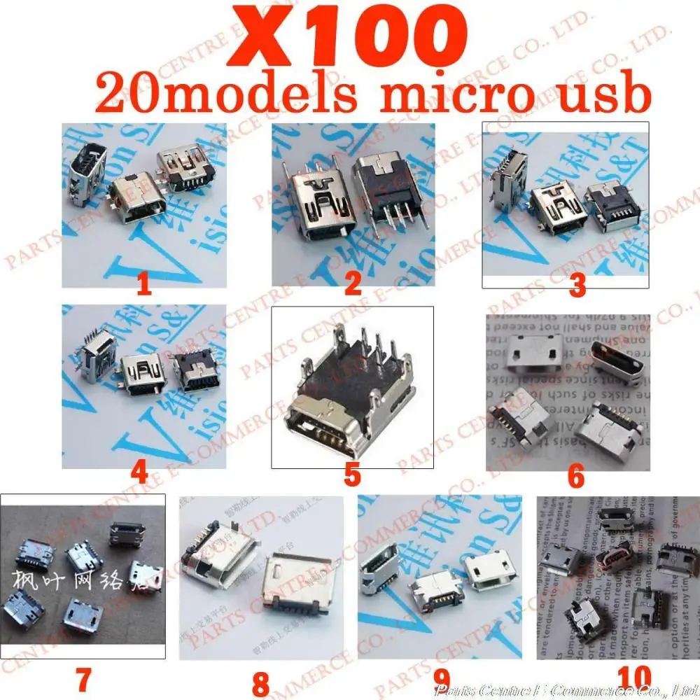 5 контактный USB разъем для зарядки 100X 5P V8 microUSB T mini ZTE Huawei и других брендов мобильных