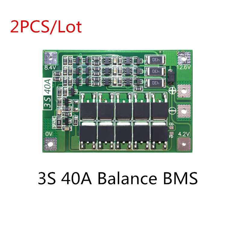 2 шт. плата защиты литиевой батареи 3S 40A BMS 11 1 В 12 6 в 40 А 18650 со сбалансированной
