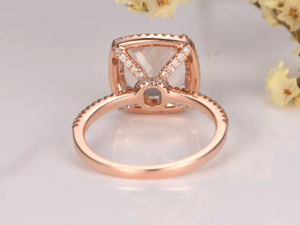 Myray морганит Обручение ring9x9mm Подушки Cut Stone 14 К золото Diamond Band Юбилей подарок
