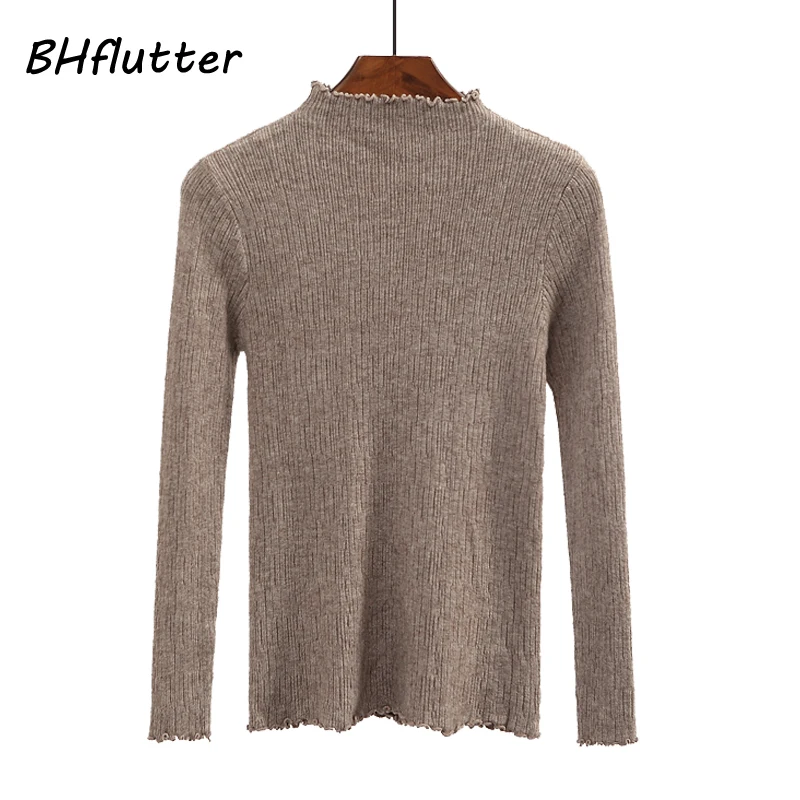 BHflutter Women Pullover Long Sleeve Ruched Turtleneck Sweater Vintage Cashmere Autumn Winter Sweaters and Tops Pull Femme | Женская