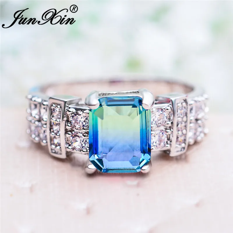 Кольца градиентные женские прямоугольные ювелирные украшения из белого золота с