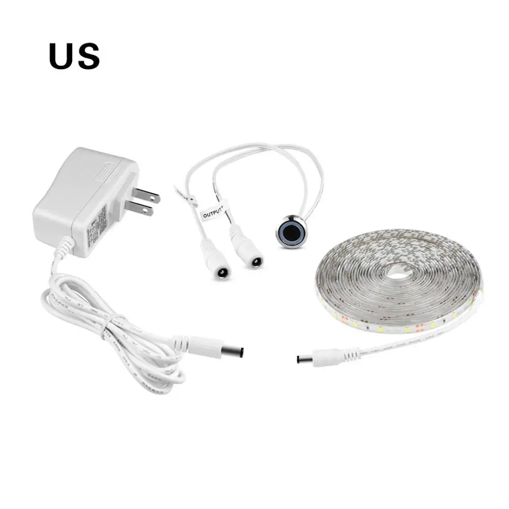 US Plug full kit Бесступенчатая Светодиодная лента с регулируемой яркостью, клейкая лампа, сенсорный выключатель, светодиодный светильник для шкафа, водонепроницаемый Настольный прикроватный шкаф, украшение для кухни - Цвет: US Plug full kit