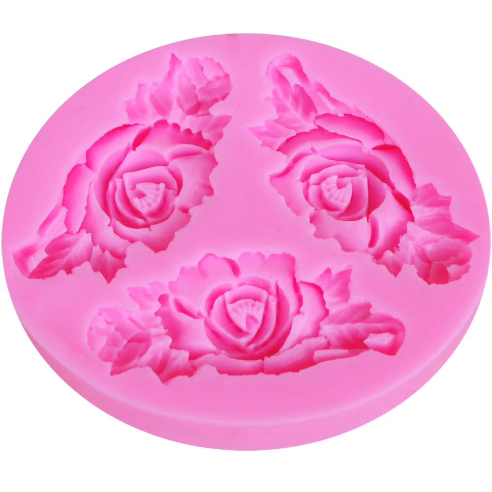 M013 3 отверстия цветок розы Силиконовые формы для торта 3D Sugarcraft помадка Конфеты Форма для шоколадного мыла инструменты для украшения Рождественского торта