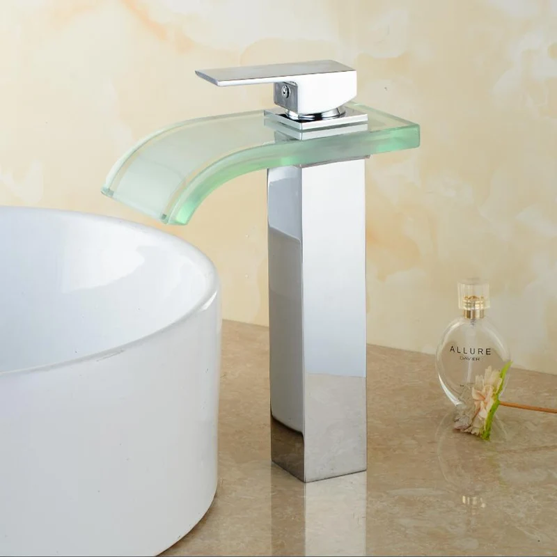 Стеклянный смеситель для умывальника с водопадом Robinet Salle De Bain ванной со