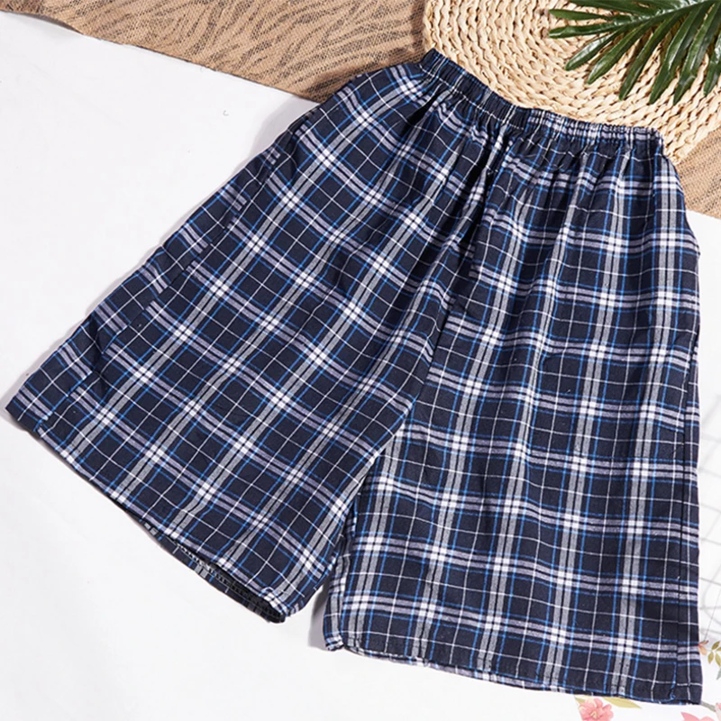 Men Men's Cotton Trousers And Shorts Double Gauze Casual Living Pants Beach Plaid Sleepwear Mens Pajama | Мужская одежда