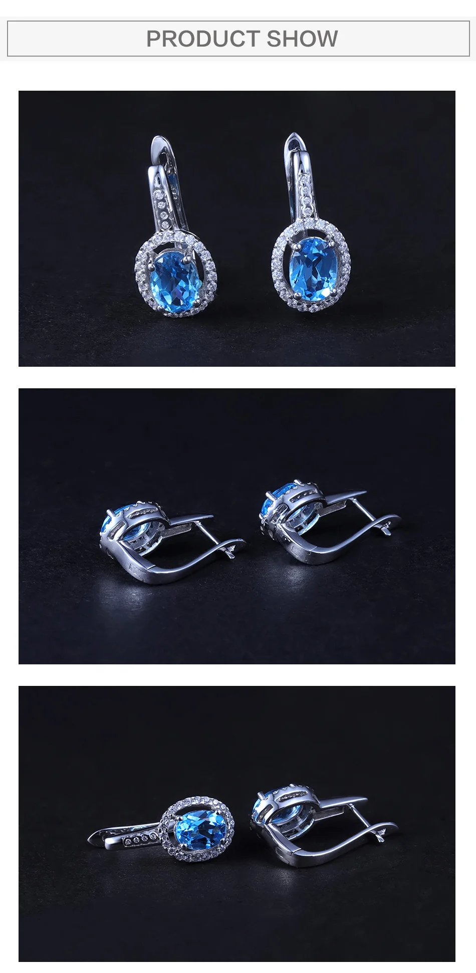 GEM'S BALLET, 3.15Ct, натуральный Швейцарский Голубой Топаз, классические серьги, 925 пробы, серебро, драгоценный камень, серьги-гвоздики, хорошее ювелирное изделие для женщин