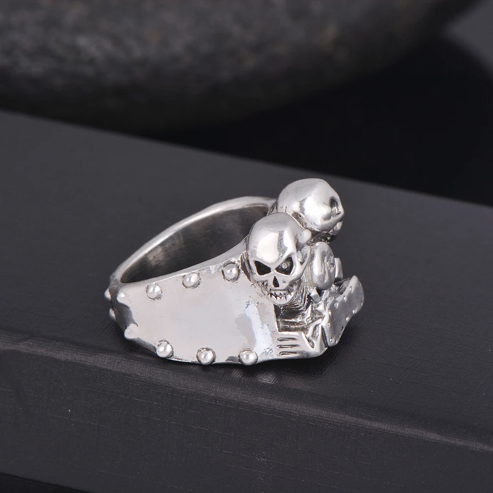 Подарки на день отца хип хоп рок серебро панк Череп бижутерия мужские байкерские кольца для пары Резные