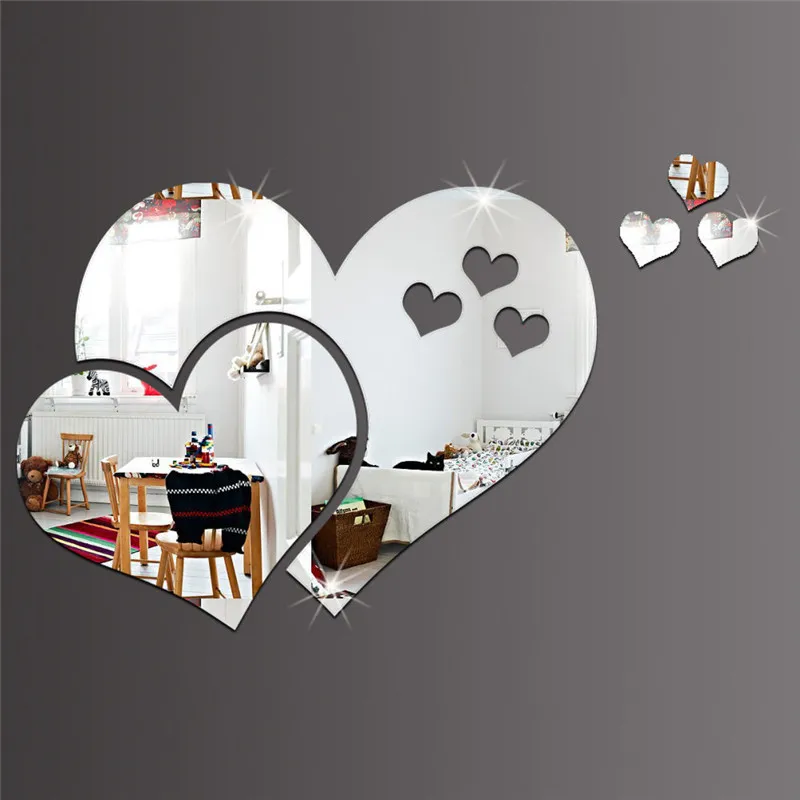 

1set/5pcs Love Heart Acrylic 3D Mirror Wall Sticker Mural Decal Removable Stickers DIY Home Decoration 2019