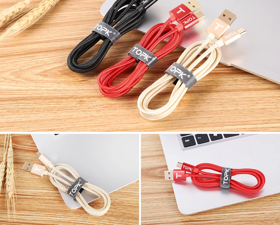 TOPK нейлоновый Кабель с разъемом usb-c для быстрой зарядки Тип C кабель для samsung Galaxy S9 S8 Note 9 8 Xiaomi huawei синхронизации данных Тип-C телефонный кабель