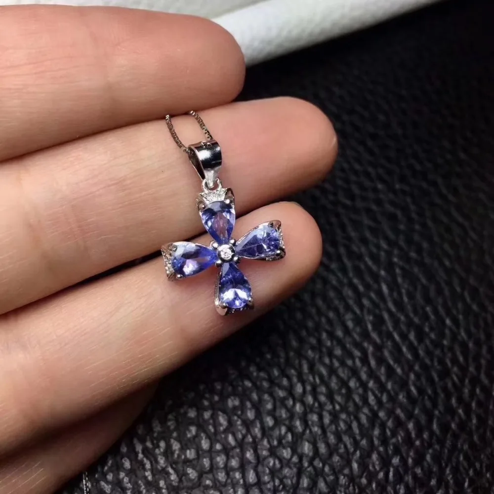 Кулон из серебра 925 пробы с танзанитом 4 Х6 мм|fine jewelry|gemstone tanzanitegifts for women |