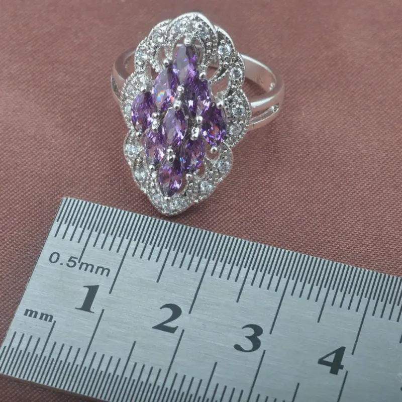 Необычный фиолетовый кристалл белый CZ женский серебряный цвет Ювелирные наборы