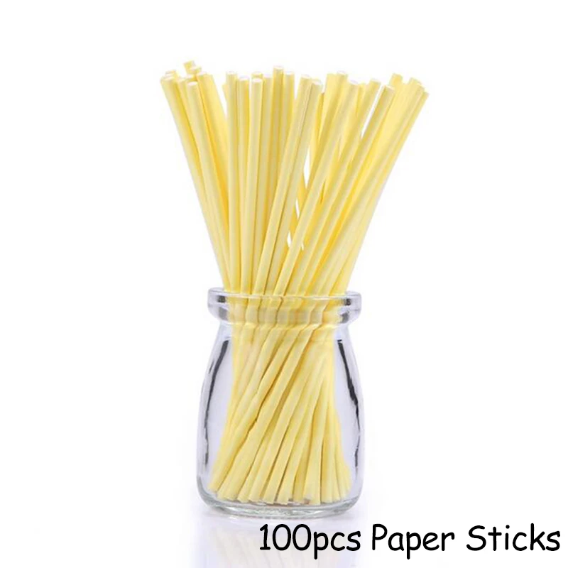 100pcs Yellow Stick 100 шт. бумажные леденцы палочки для торта, палочки для торта, сладкий чистый целлофан, сумки для хранения конфет, детские украшения для дня рождения и свадьбы - Цвет: 100pcs Yellow Stick