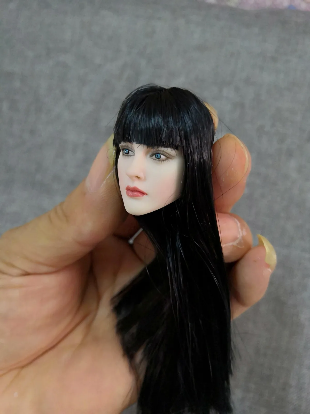 1/6 женская голова Лепка девушка азиатская бледная кожа черные длинные прямые