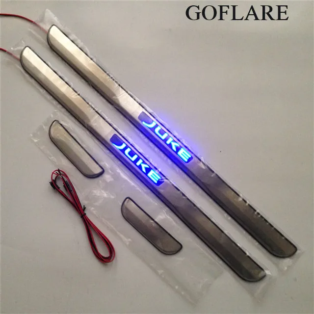 blue light 4 pcs Автомобильный Стайлинг для Nissan Juke F15 аксессуары 20112014 светодиодный автомобильный порог Накладка защита порогов - Цвет: blue light 4 pcs