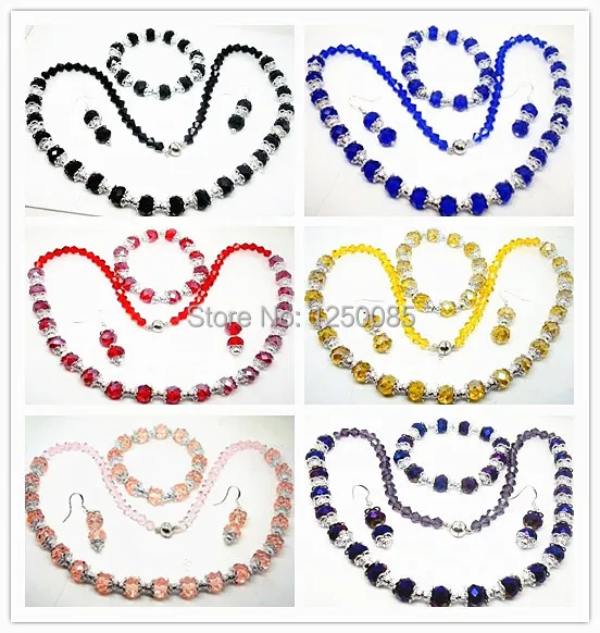 Красивый цветок разделитель граненые хрустальные бусы ожерелье браслет серьги