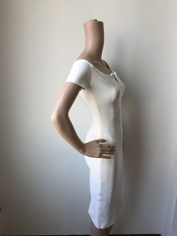 2018 белое с открытыми плечами длиной до колена Клубное вискозное сексуальное