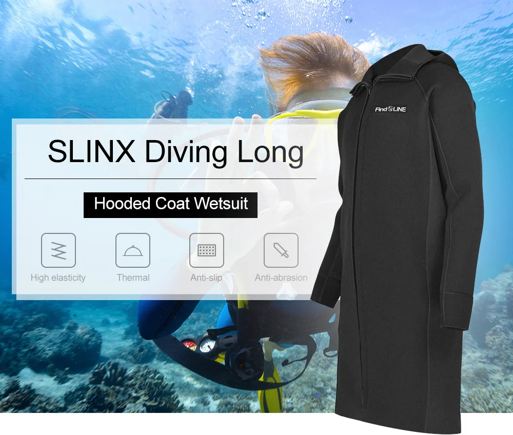 SLINX мужские 3 мм длинные до колена пальто для дайвинга солнцезащитные очки неопрен Дайвинг длинное пальто с капюшоном Гидрокостюм быстросохнущая куртка для дайвинга