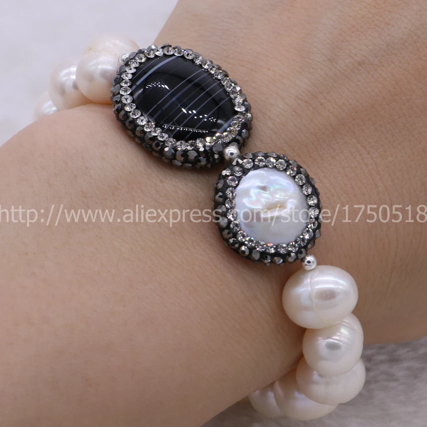 Handcrafted Druzy bracelet Natural pearl bracelets with natural black druzy beads bangle 655 | Украшения и аксессуары
