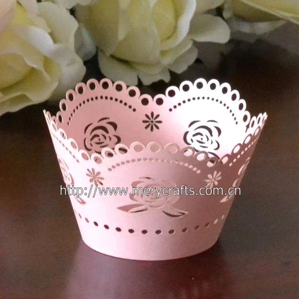 Белые и розовые свадебные обертки для кексов бумажные с лазерной резкой