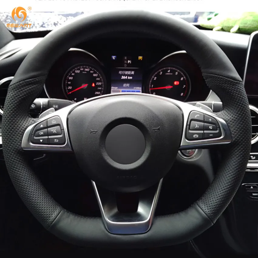 MEWANT черный чехол рулевого колеса автомобиля из натуральной кожи для Mercedes Benz C200 C250