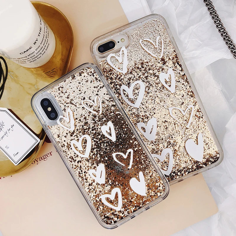 Чехол с абстрактным сердцем динамическим жидким песком для iPhone 6 6S 7 8 Plus X XR мягкая