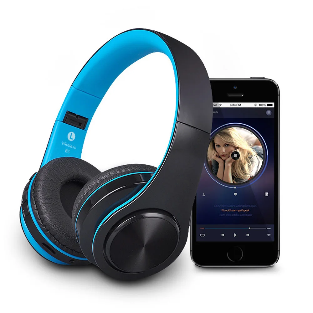 black blue Лучшие продажи Bluetooth 4,1 беспроводные наушники Hoofdtelefoon интеллектуальное шумоподавление Поддержка TF карта mp3 для HUAWEI - Цвет: black blue
