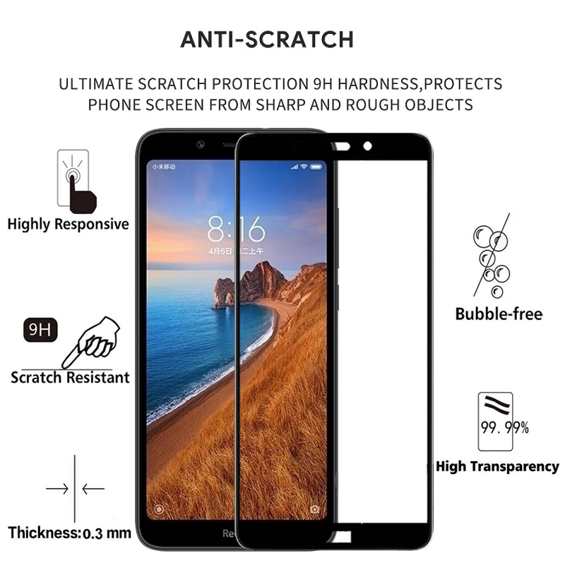 2 шт Полное покрытие экрана протектор Закаленное стекло для Xiaomi REDMI 7A 5 45 &quot9 H