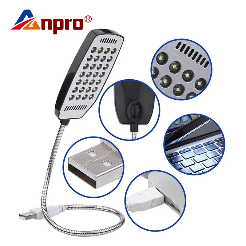 Anpro 4 вида цветов USB Светодиодная лампа для книг 28 настольная чтения ноутбука
