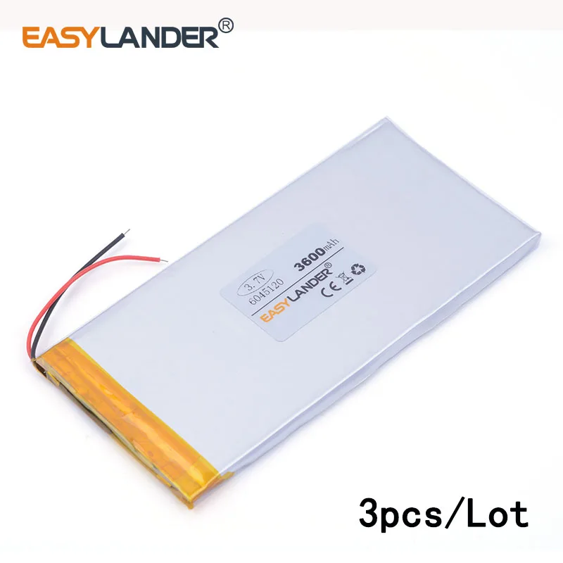 

3pcs/Lot 3.7V 3600mAH 6045120 lithium Li ion polymer rechargeable battery for tablet pc battery 0645120
