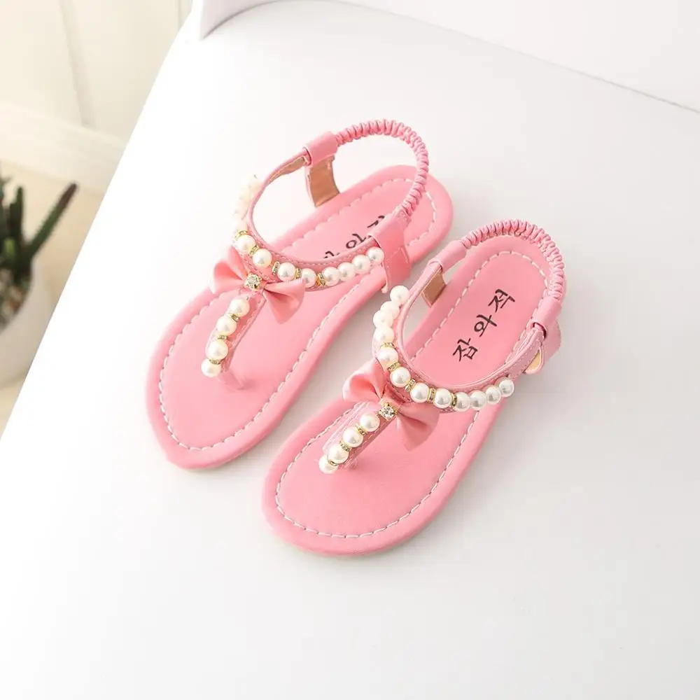 Summer Casual Children Shoes Toddler Infant Kids Baby Girls Bowknot Pearl Princess Thong Sandals Butterfly-knot |