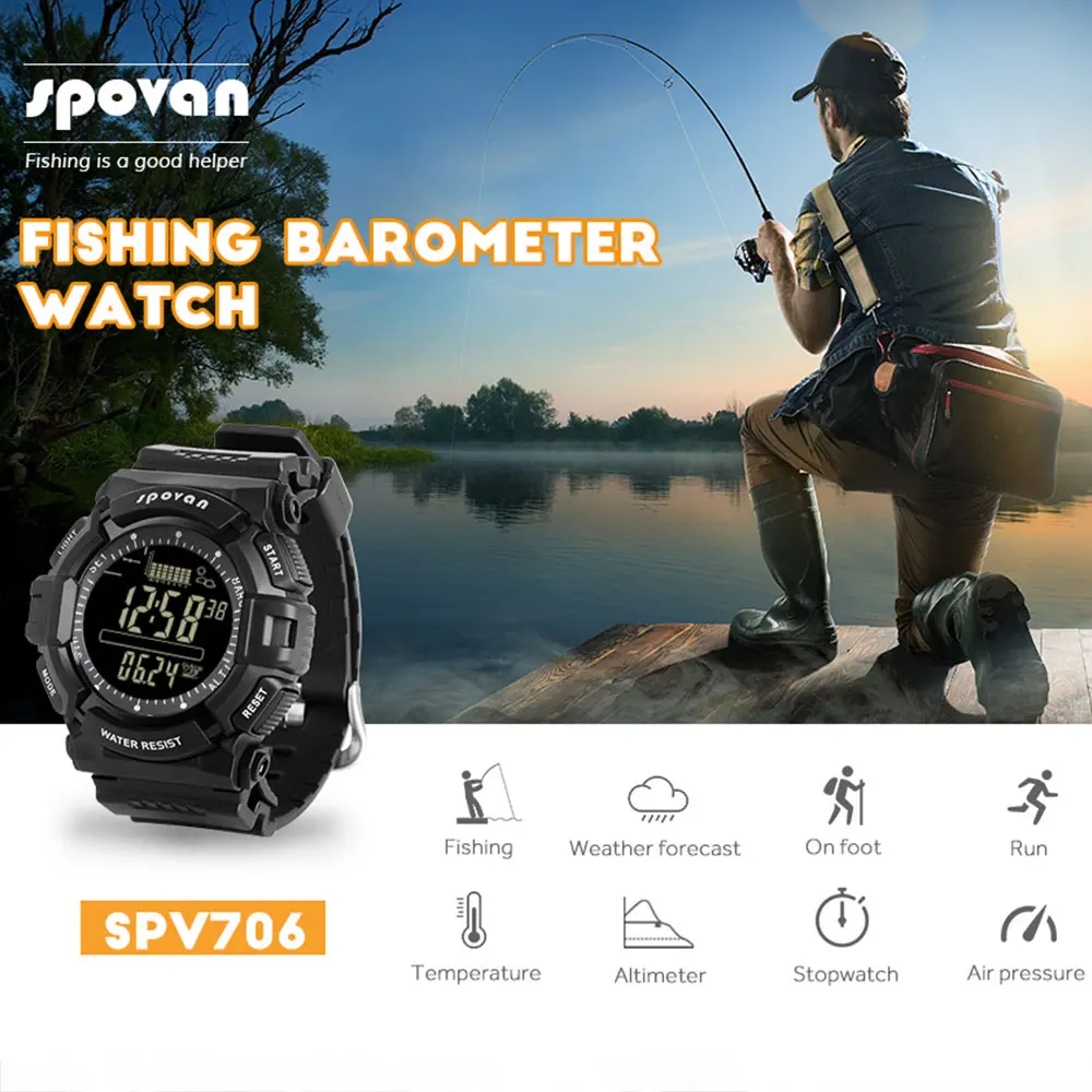SPOVAN мужские часы цифровые спортивные наручные водонепроницаемые рыбалка