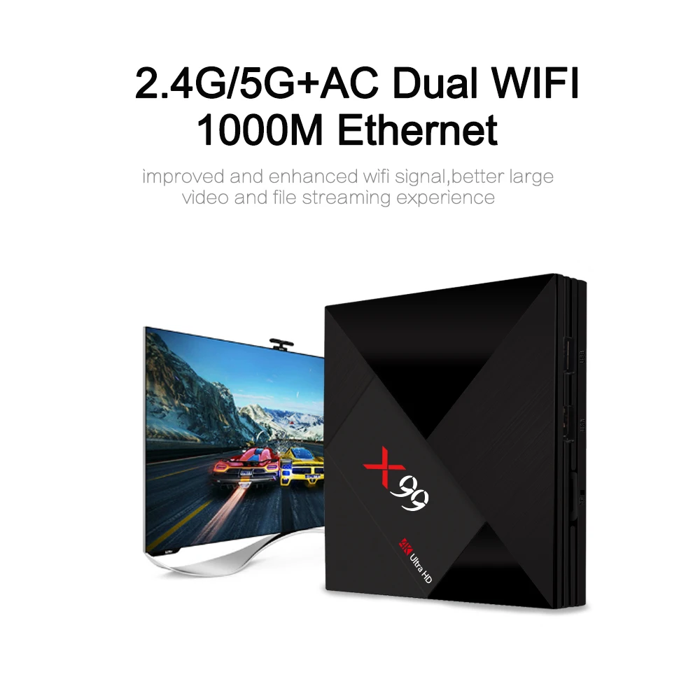 X99 RK3399 4 Гб RAM 64 ROM Android TV Box с голосовым поиском пульт дистанционного управления 5G WiFi