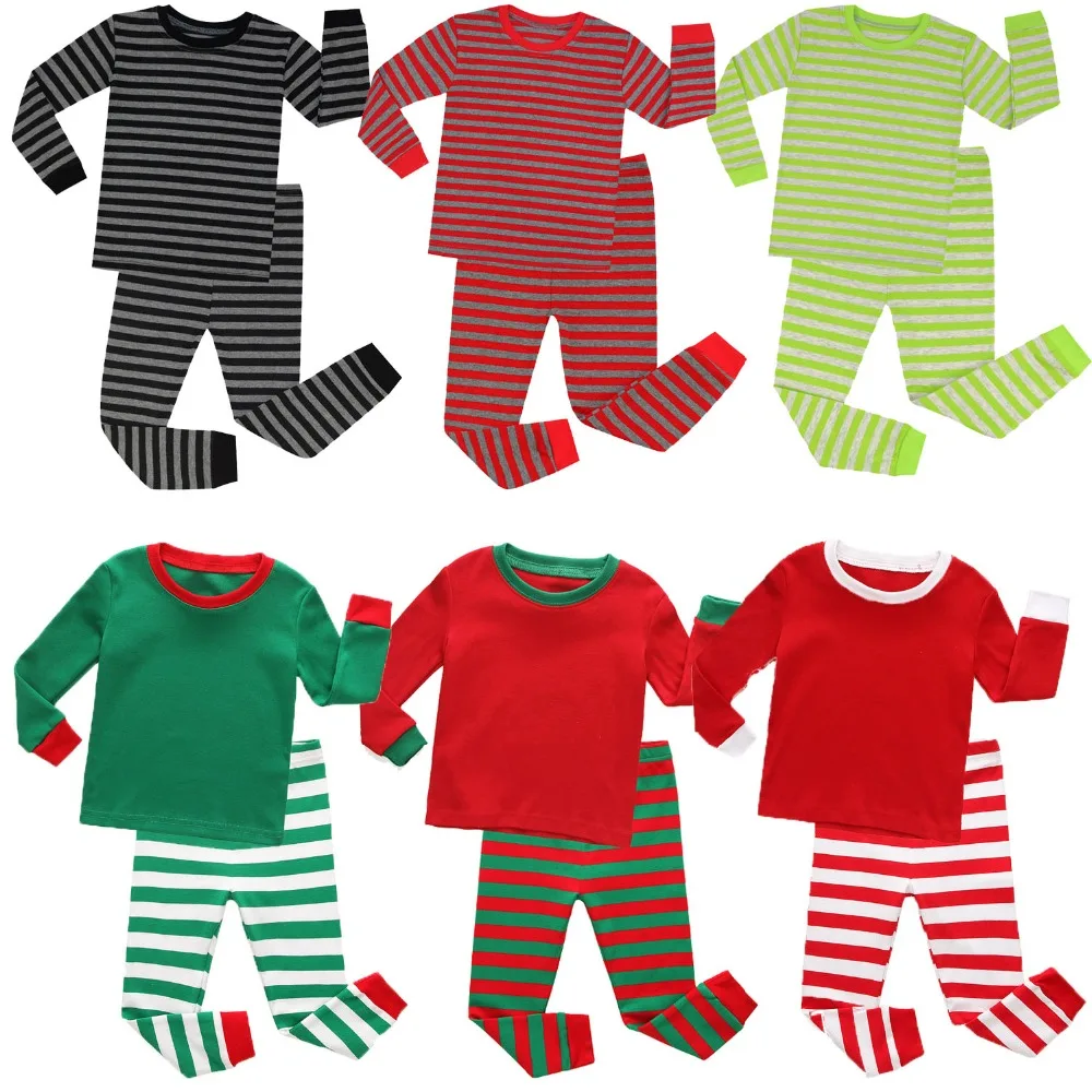 Фото Рождественские детские пижамные комплекты в полоску Детские хлопковые пижамы