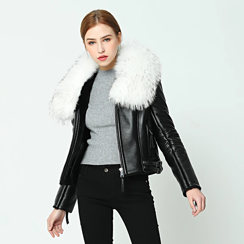 OFTBUY 2022 новая зимняя куртка пальто для женщин Натуральная овечья кожа кожаная