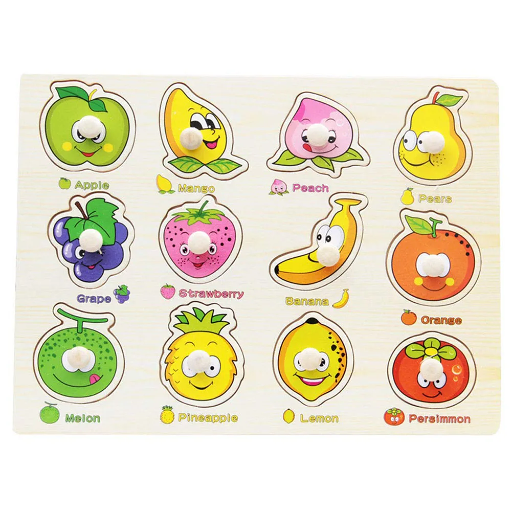 

2019 Cartoon Hand Grab Board Puzzle Wooden Toys For Child Animal Fruit Wood Jigsaw Kids Baby Early Educational Learning Toy