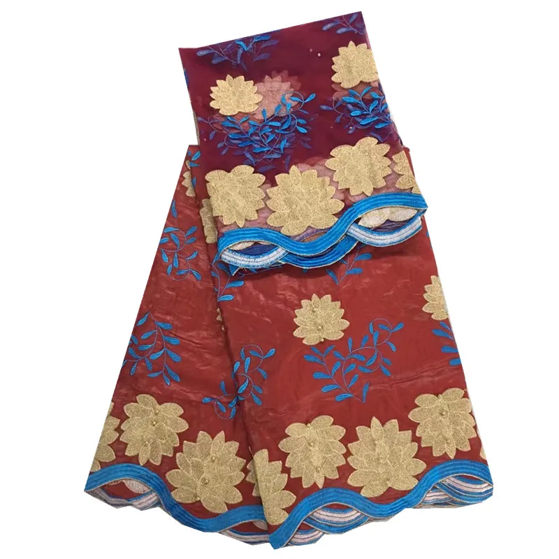 Bazin riche fabric embroidered 5 yards African net lace 2 high quality red getzner for women dr lc-513 | Дом и сад