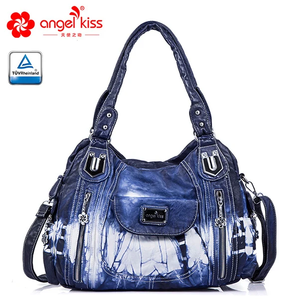 blue Angelkiss Женская Повседневная сумка с верхней ручкой сумка на плечо хипстер батик сумка через плечо с бесплатным подарком - Цвет: blue