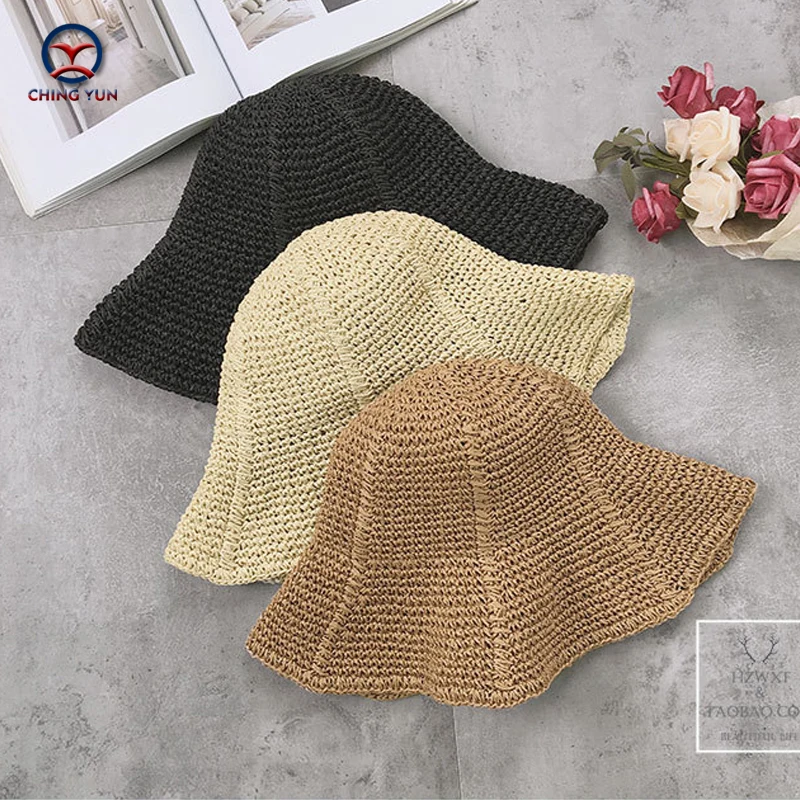 CHING YUN Summer Women hat korea style sun Lafite straw brim beach Fisherman's foldable Seaside travel leisure | Аксессуары для