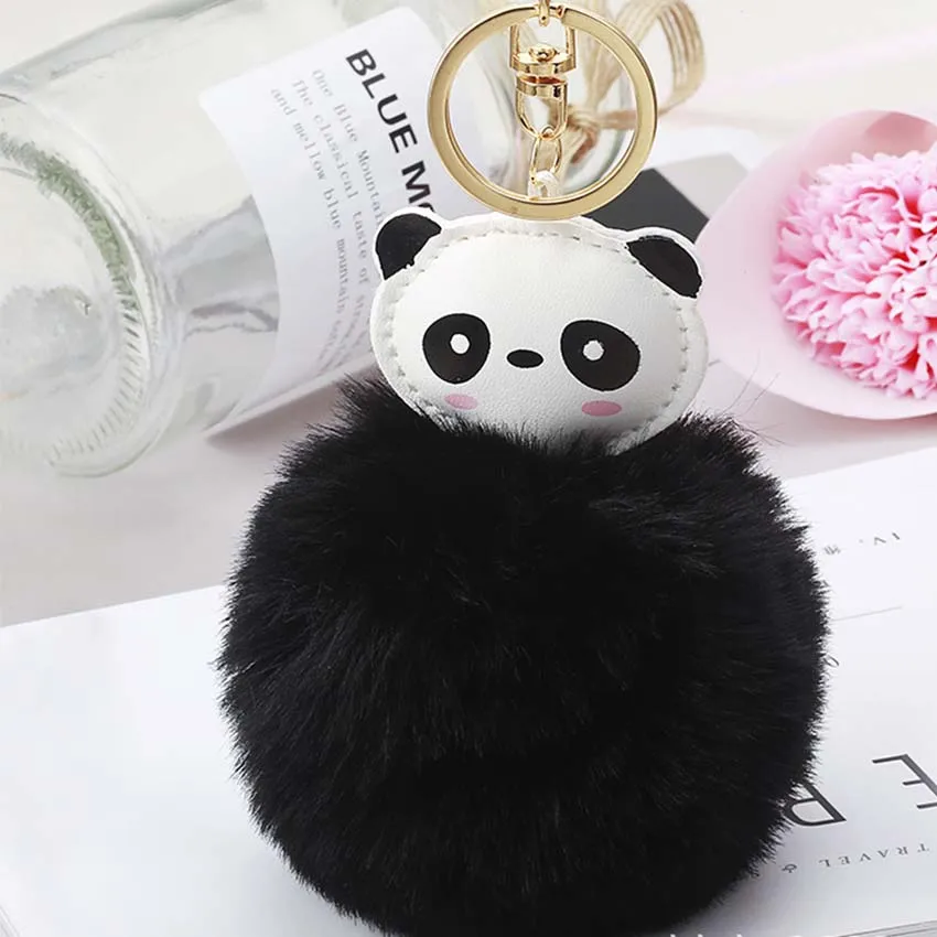 2019 милый panda Женский пушистый помпон брелок llavero pom с кроличьим мехом сумка