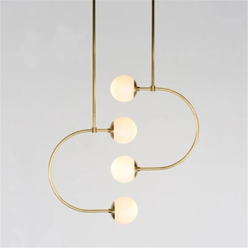 

Modern Simple U Shape Black/Copper Iron Glass Led E27 Pendant Light for Dining Room Living Room Hanging Lamp 2/4 Heads 1728