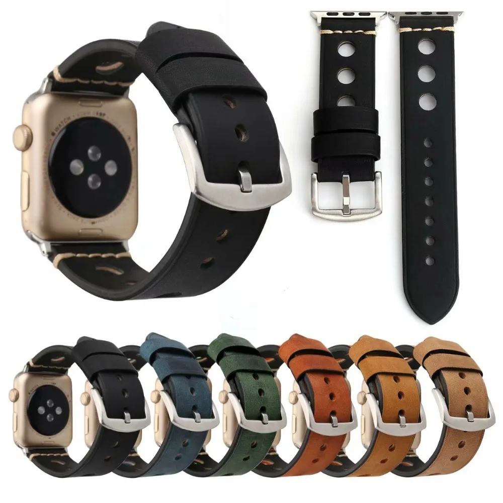 Сетчатый итальянский кожаный ремешок для apple watch series 4 3 2 1 Ретро Кожаный сменный