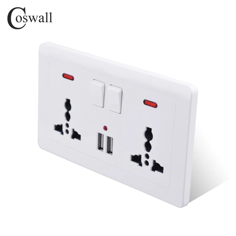 Coswall настенная розетка 2 комплекта Универсальная 3 отверстия переключаемая розетка с неоновым 2.1A двойной usb-порт для зарядки светодиодный индикатор 146 мм* 86 мм